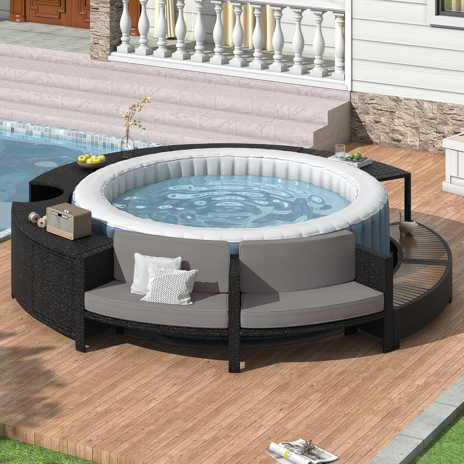 Outdoor Furniture Grey - Zestaw mebli ogrodowych z rattanu z