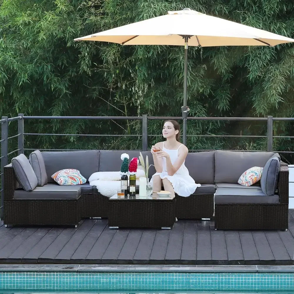 Outdoor Furniture Grey - Wszystkodobowy, ogrodowy zestaw mebli z wikliny