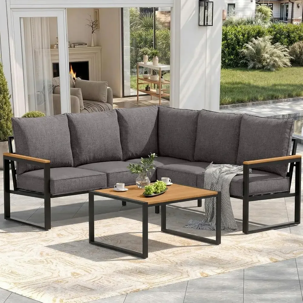 Outdoor Furniture Grey - 6-częściowy zestaw mebli ogrodowych z sofą