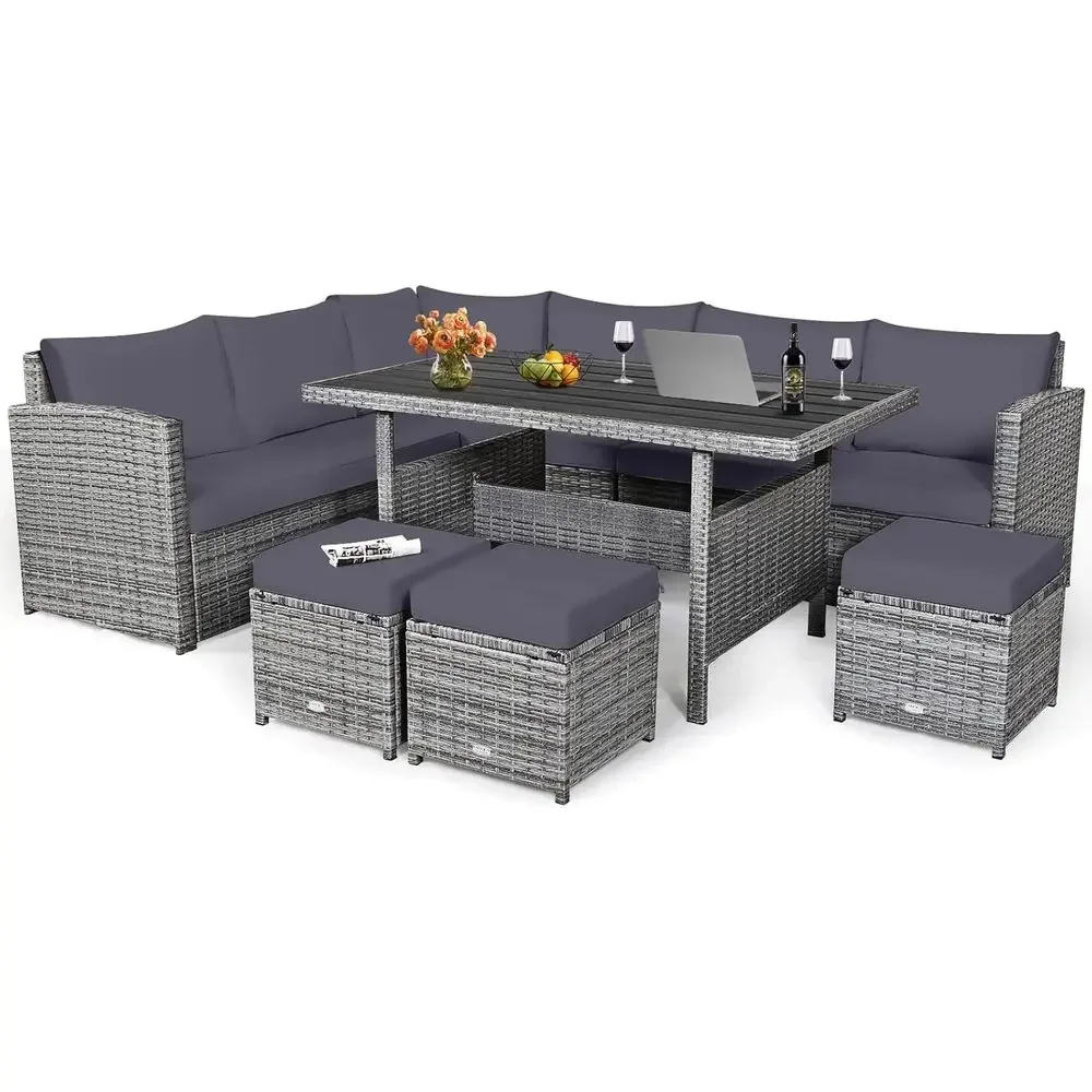 Outdoor Furniture Grey - Szary 7-częściowy zestaw mebli rattanowych na