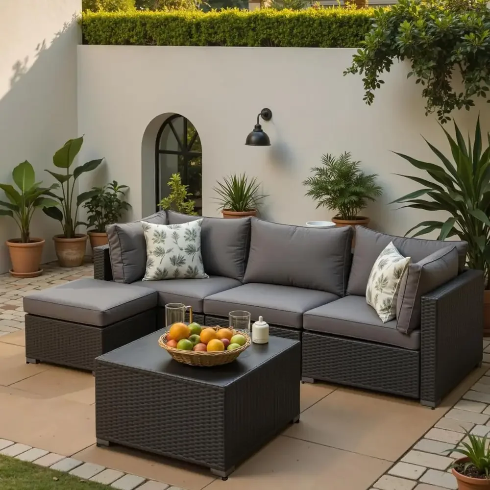 Outdoor Furniture Grey - 5-częściowy zestaw mebli ogrodowych z otomaną,