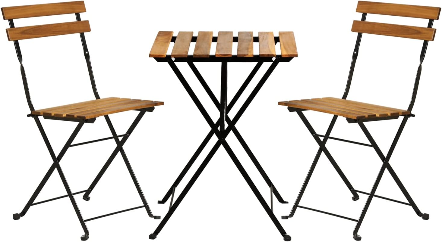 Bistro Table Set - Naturalny drewniany 3-częściowy składany zestaw bistro