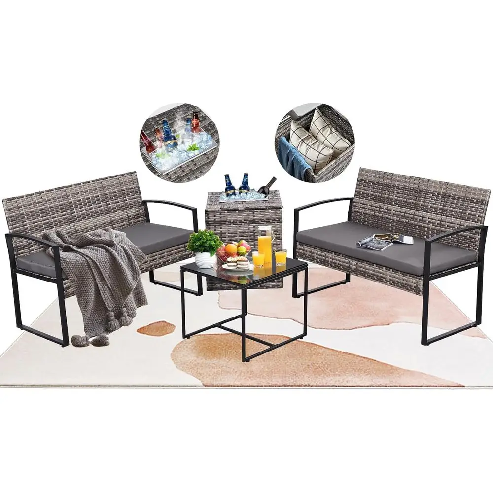 Outdoor Furniture Grey - 4-częściowy zestaw mebli ogrodowych z chłodziarką
