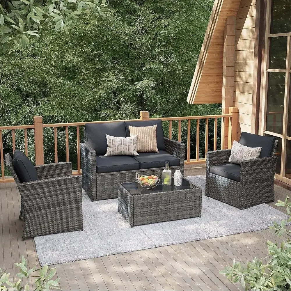 Outdoor Furniture Grey - 4-częściowy zestaw mebli ogrodowych, odporny na
