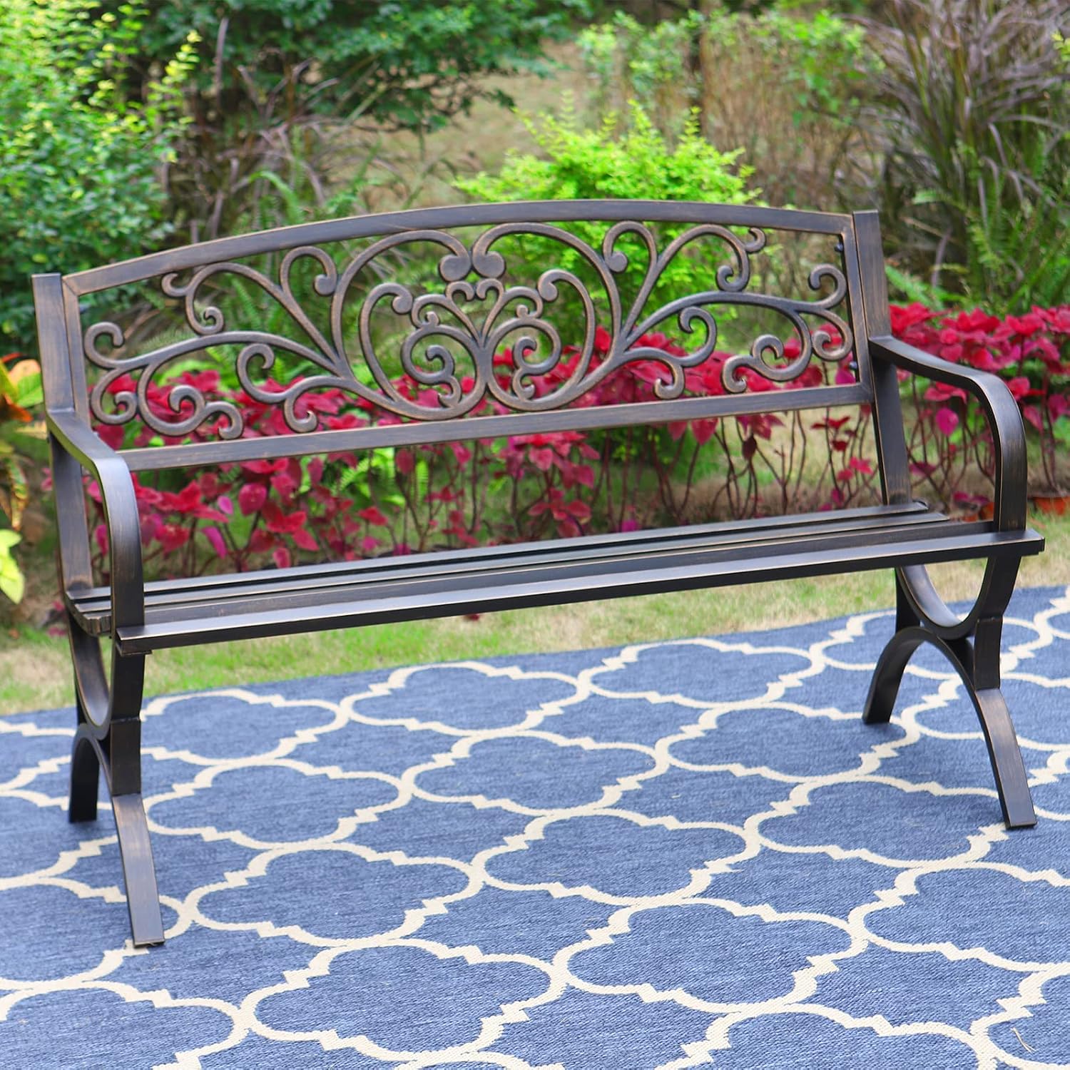 Outdoor Furniture Metal Chairs - Ławka ogrodowa z brązu, 50 cali,