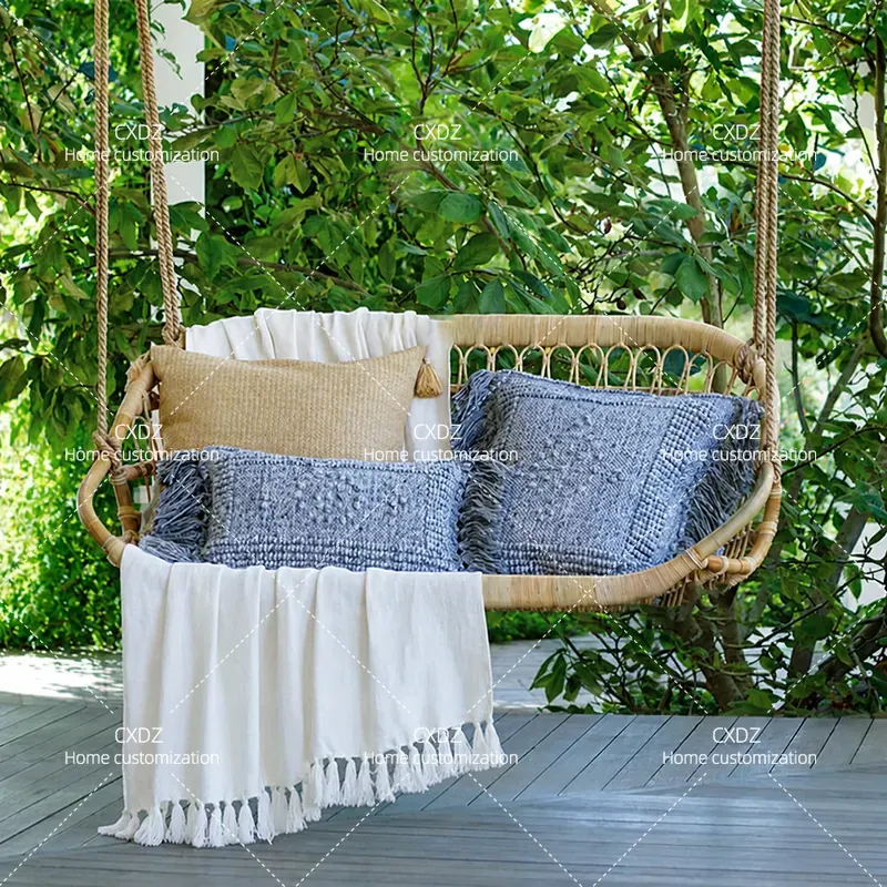 Outdoor Furniture Japanese Style - Podwójne wiszące krzesło rattanowe na zewnątrz,