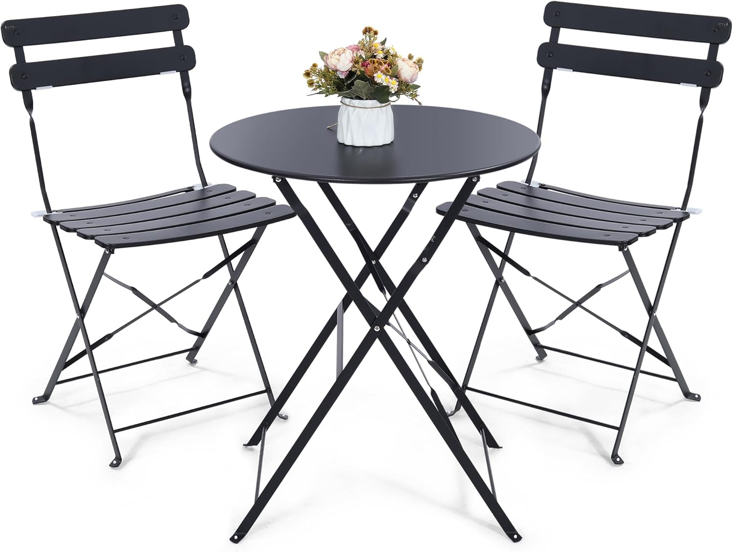Bistro Table Set - Oszczędzający miejsce, czarny, składany 3-częściowy zestaw