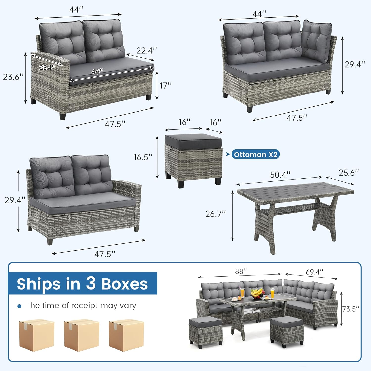 6-częściowy zestaw mebli ogrod – Outdoor Furniture Grey recenzja i cena