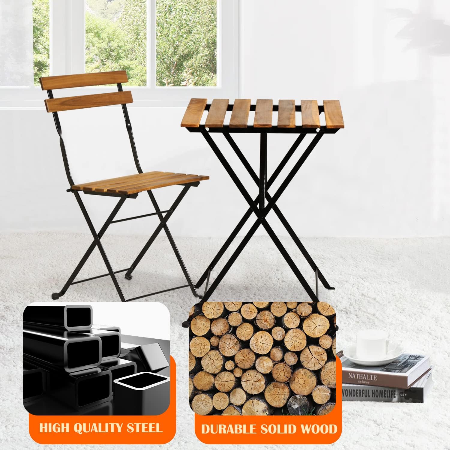 Naturalny drewniany 3-częściow – Bistro Table Set recenzja i cena