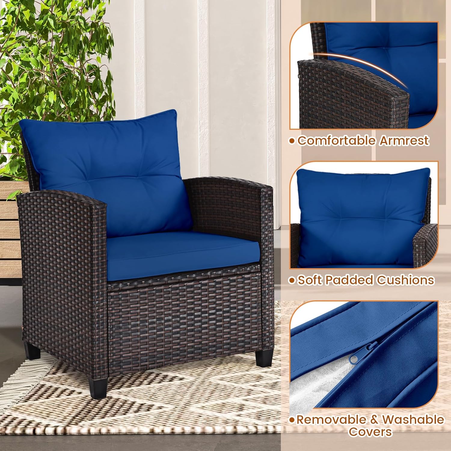 Granatowy, rattanowy, 3-części – Bistro Table Set recenzja i cena